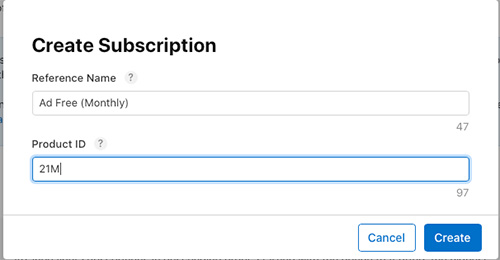 Create a New Subscription - Dialog