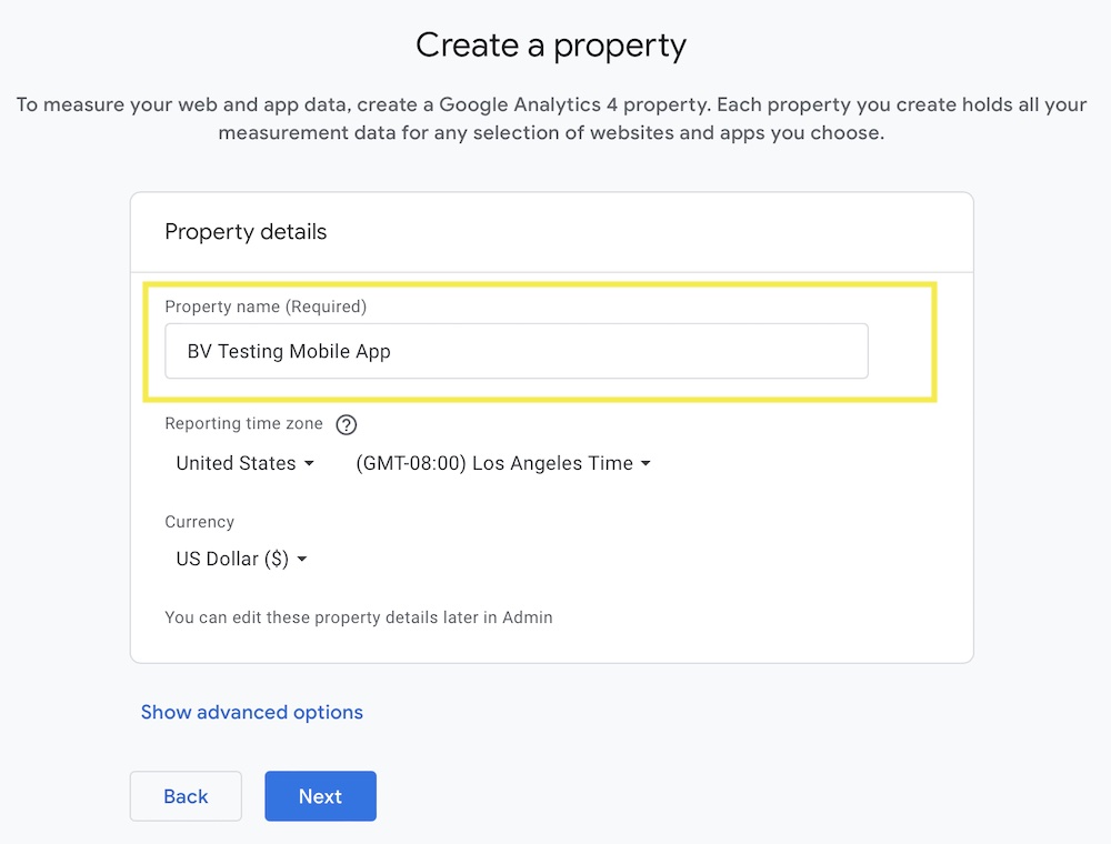 Google Analytics - Property Name
