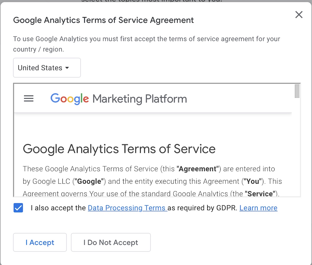 Google Analytics - Terms of Services