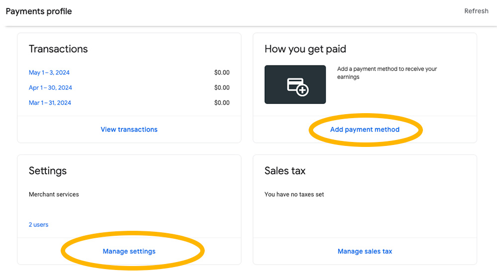 Google Developer Account - Payments Profile