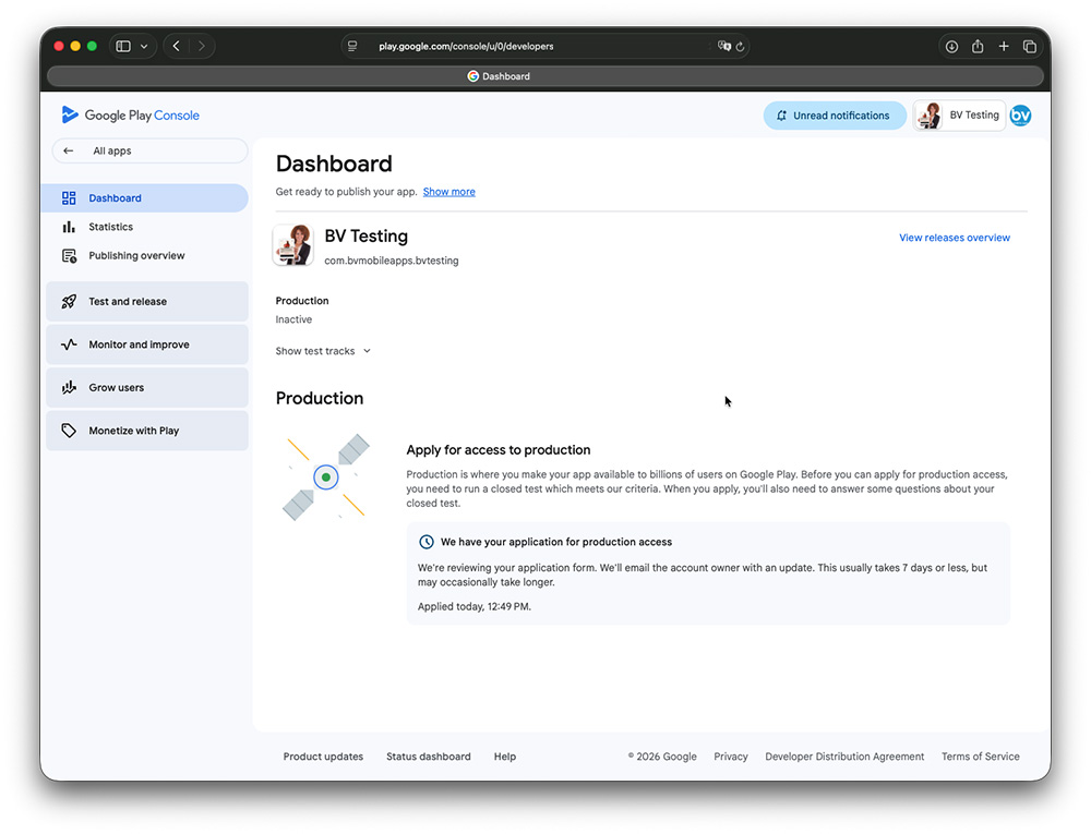 Google Play Developer Account - Apply For Production Confirmation