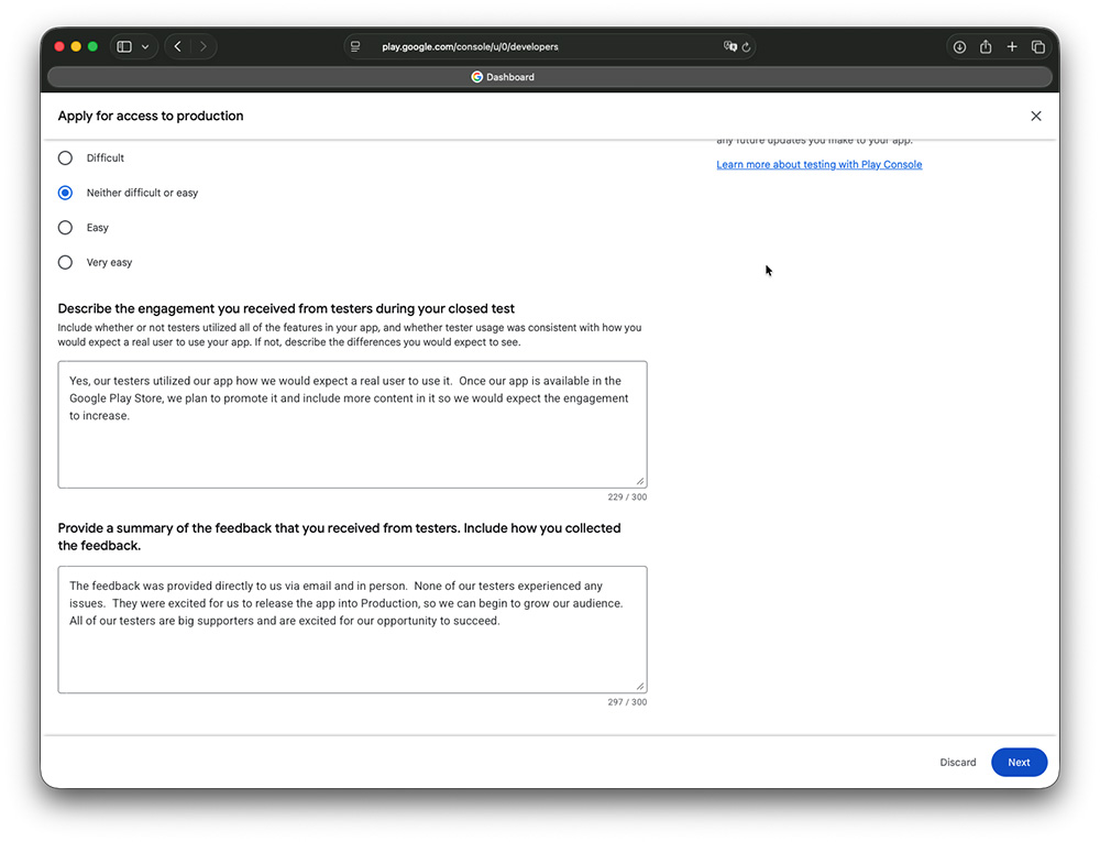 Google Play Developer Account - Describe Summary