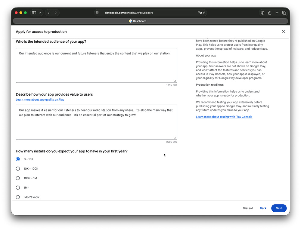 Google Play Developer Account - Installs Expected