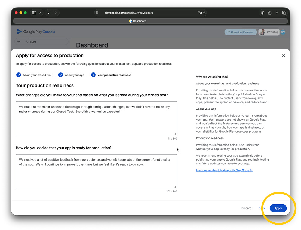 Google Play Developer Account - Production Readiness
