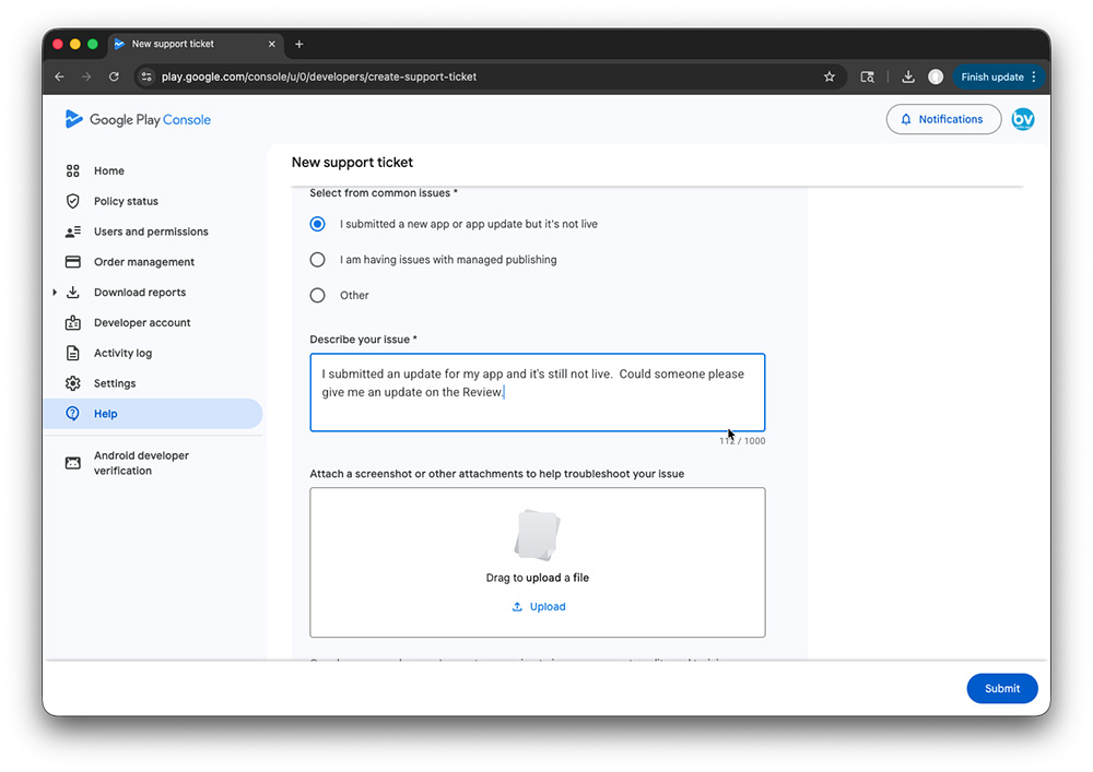 Google Play Developer Account - Describe Issue