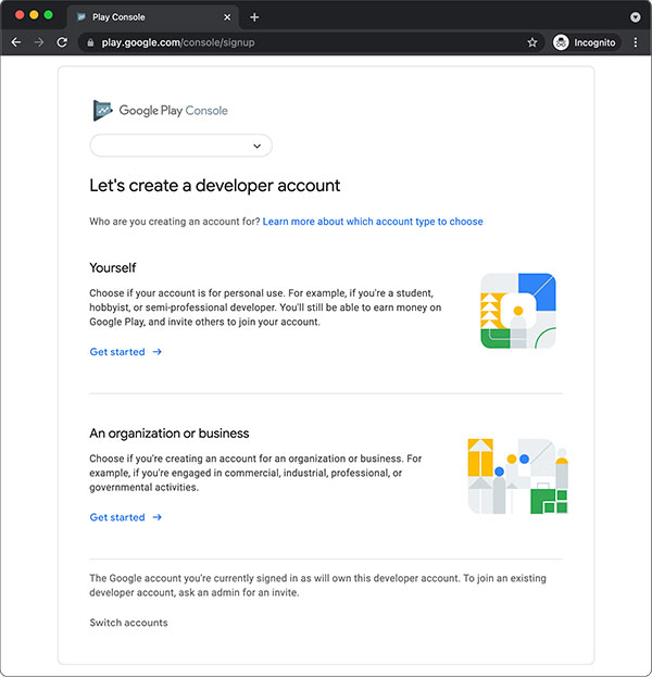 Google Developer Account - Enrollment