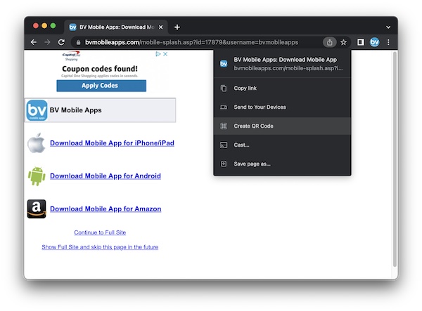 Google Chrome - Create QR Code