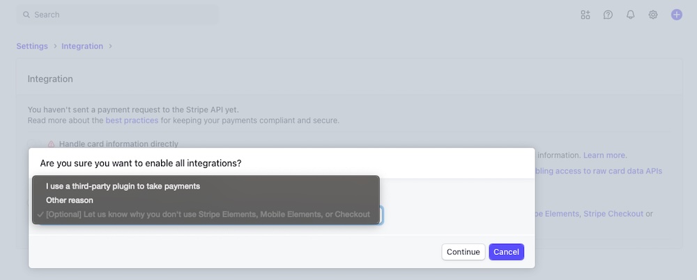 Are you sue you want to enable all integrations?